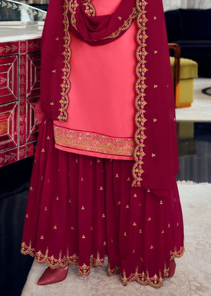 Pink & Burgundy Georgette Sharara Suit