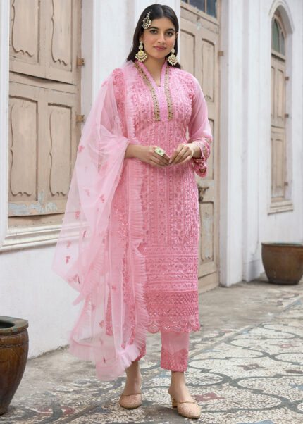 Pink Embroidered Georgette Suit