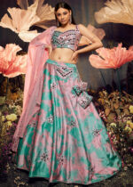 Pink & Turquoise Velvet Lehenga Choli