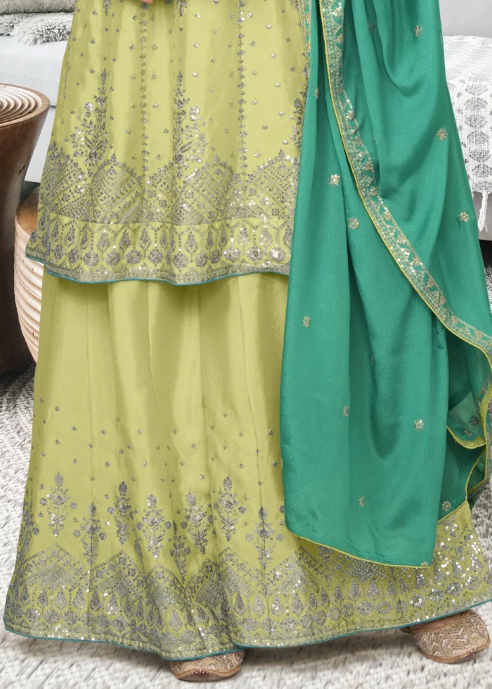 Pista Green Embroidery Palazzo Suit