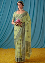 Pista Green Lucknowi Chikankari Saree