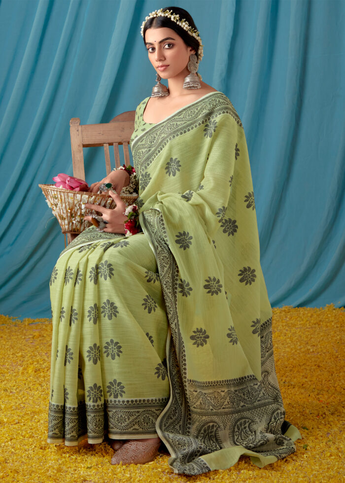 Pista Green Lucknowi Chikankari Saree