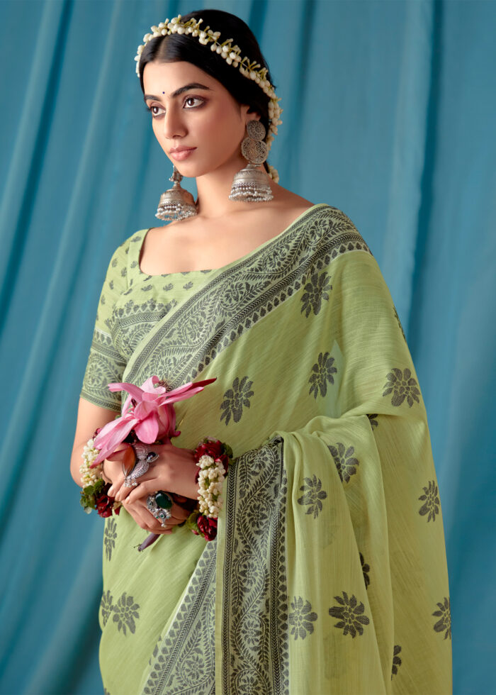 Pista Green Lucknowi Chikankari Saree