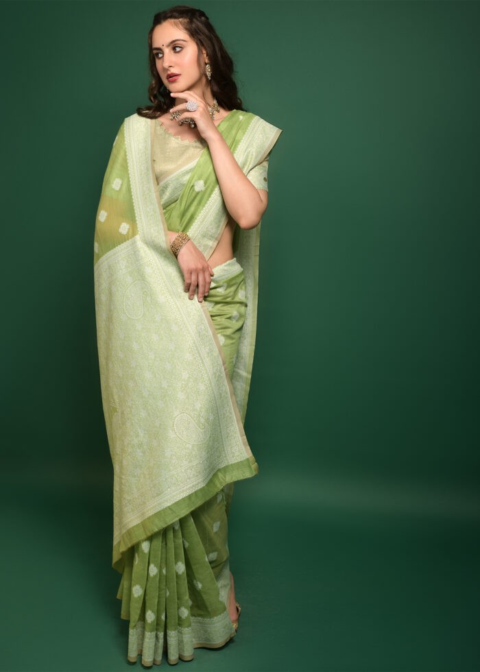 Pista Green Lucknowi Chikankari Saree