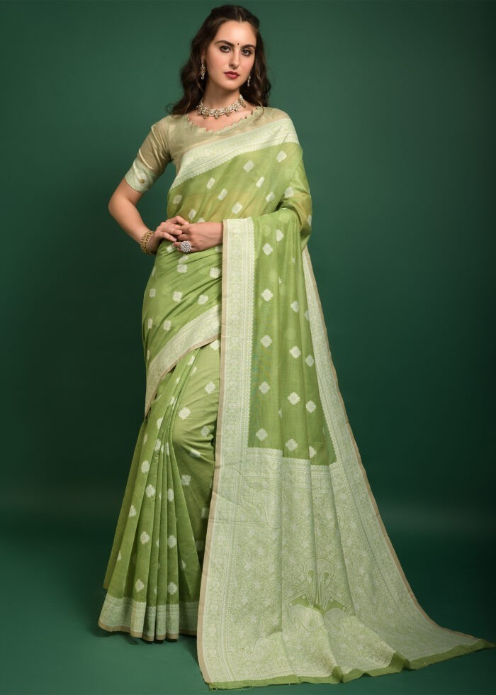 Pista Green Lucknowi Chikankari Saree