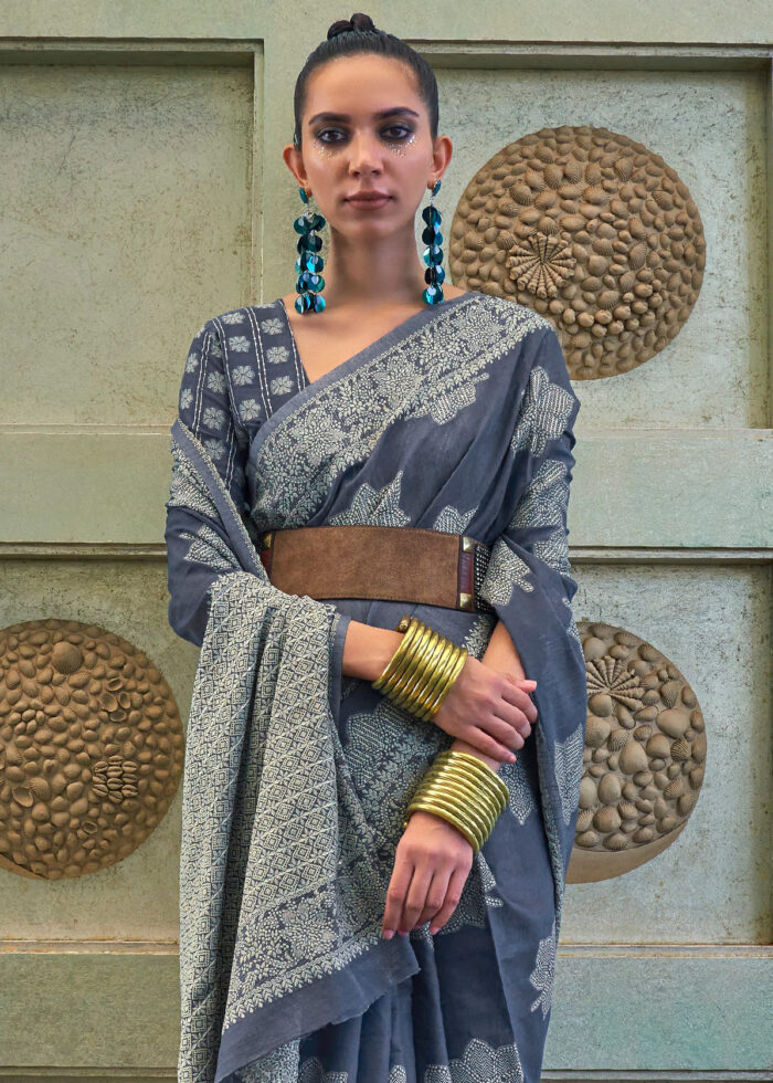 Porpoise Gray Lucknowi Chikankari Saree