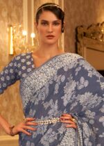 Porpoise Gray Lucknowi Chikankari Saree