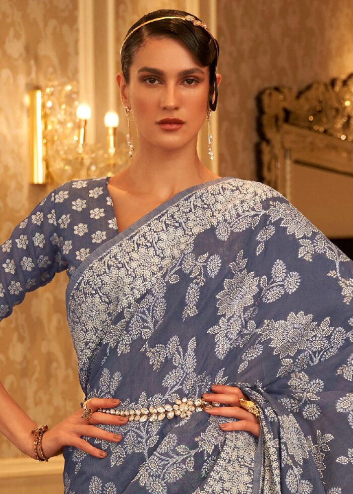 Porpoise Gray Lucknowi Chikankari Saree