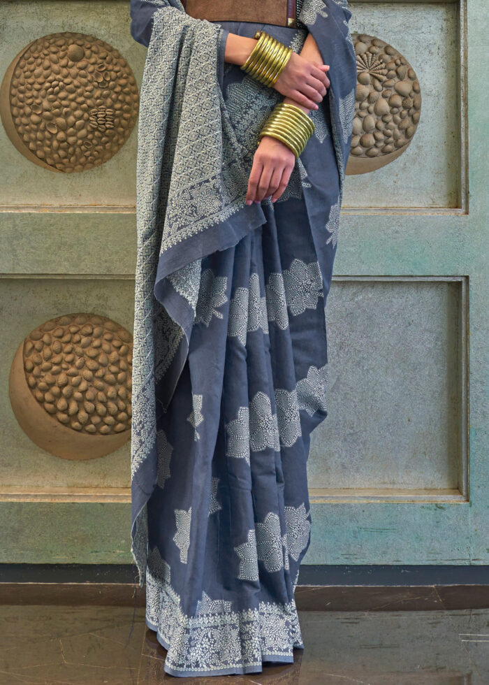 Porpoise Gray Lucknowi Chikankari Saree