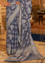 Porpoise Gray Lucknowi Chikankari Saree