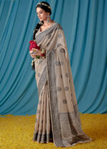 Powder Gray Lucknowi Chikankari Saree