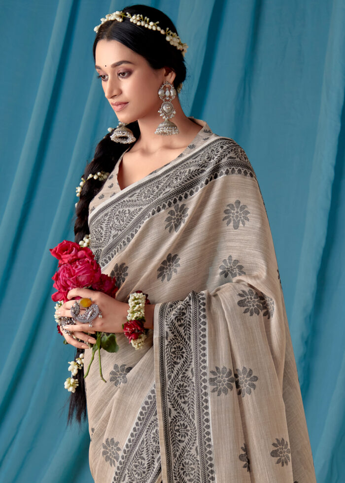 Powder Gray Lucknowi Chikankari Saree