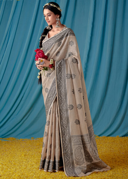 Powder Gray Lucknowi Chikankari Saree