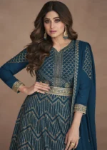 Prussian Blue Georgette Anarkali Gown