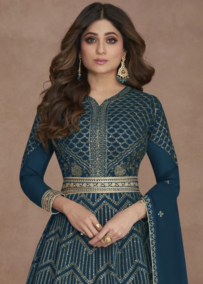 Prussian Blue Georgette Anarkali Gown