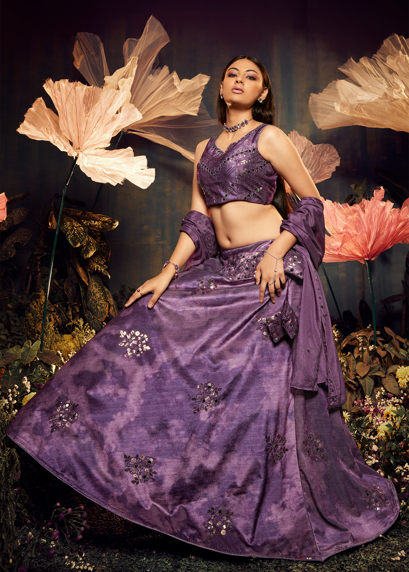 Purple Velvet Lehenga Choli