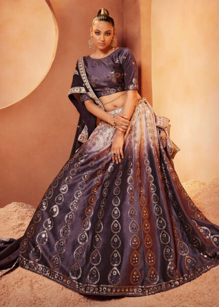 Purple Velvet Lehenga with Mirror Work