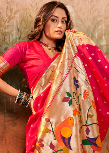 Raspberry Red Paithani Silk Saree