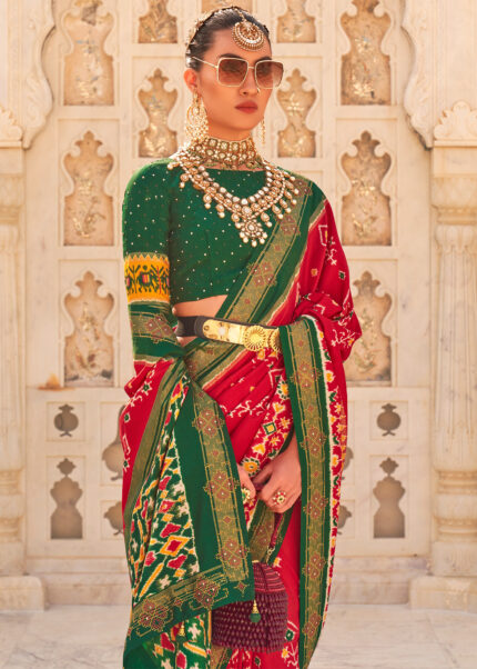 Red & Green Patola Silk Saree