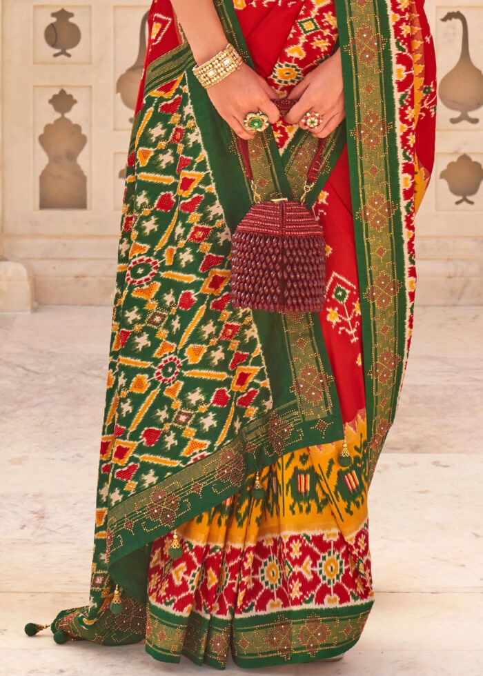 Red & Green Patola Silk Saree