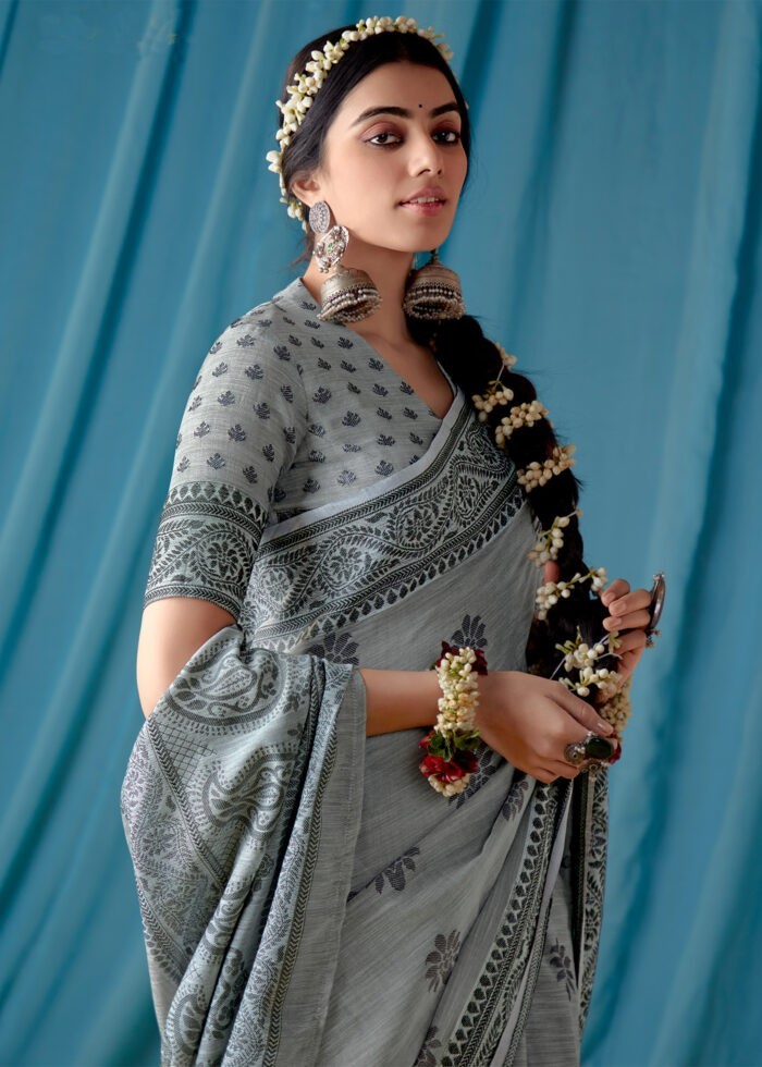 Rich Gray Lucknowi Chikankari Saree