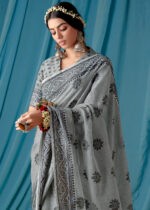 Rich Gray Lucknowi Chikankari Saree