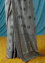 Rich Gray Lucknowi Chikankari Saree