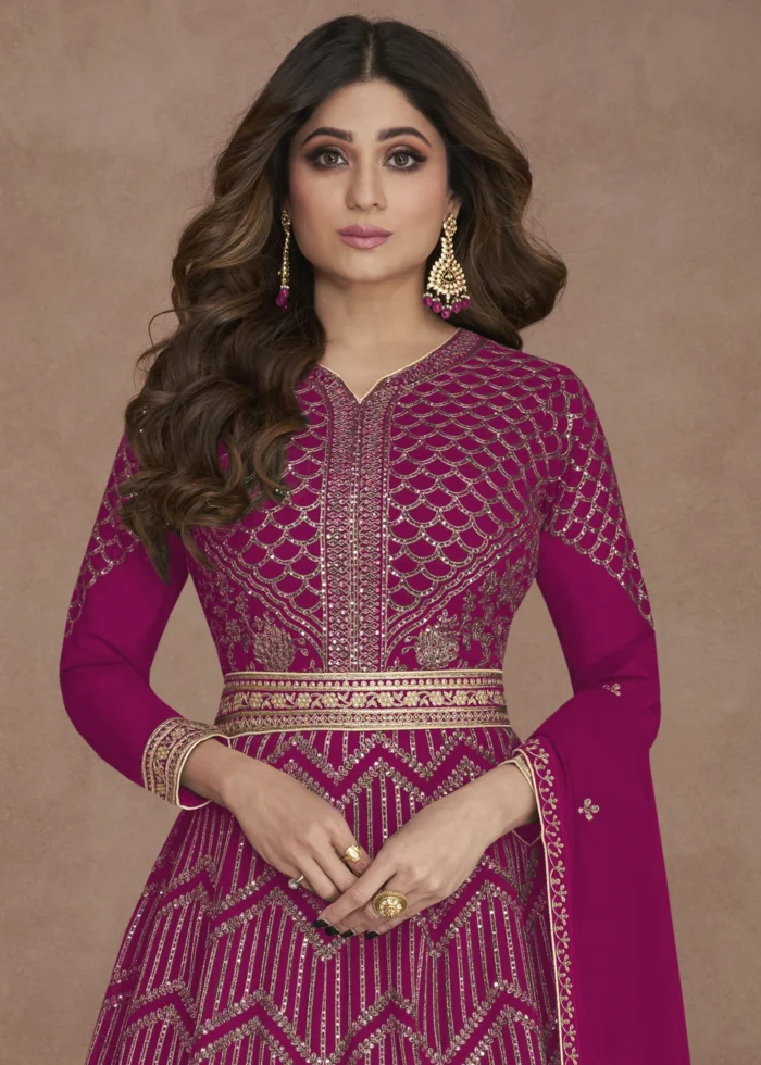 Rose Garnet Georgette Anarkali Gown