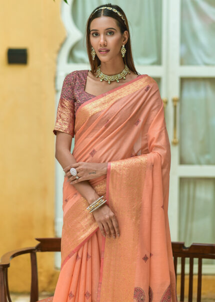 Rose Peach Cotton Silk Saree