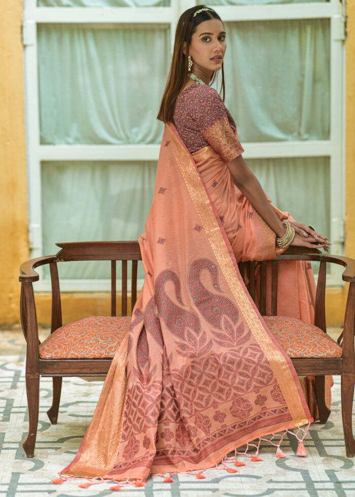 Rose Peach Cotton Silk Saree