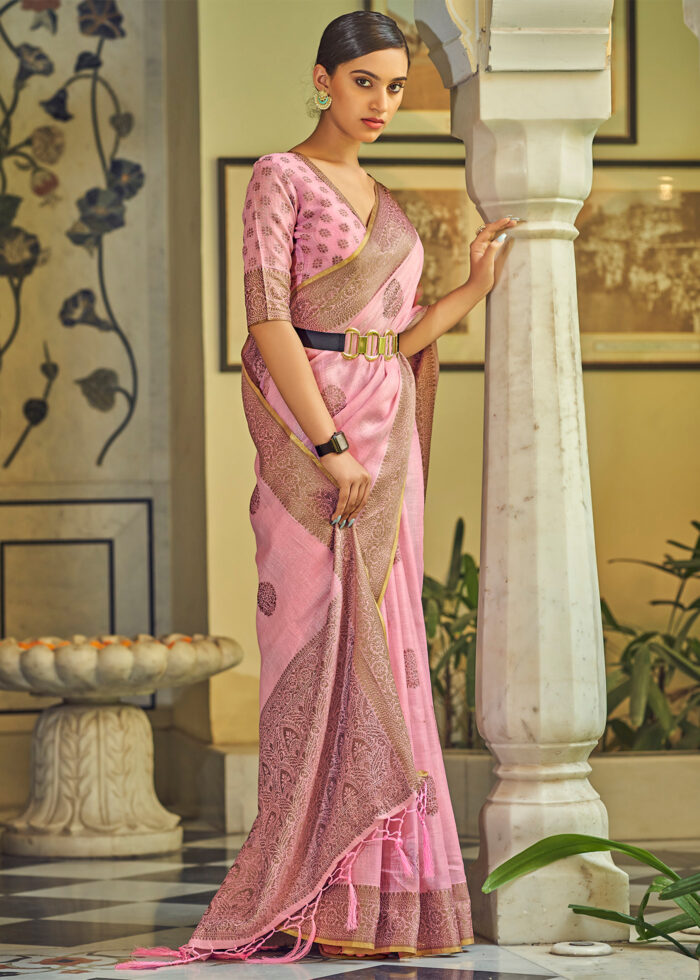 Rose Pink Linen Saree