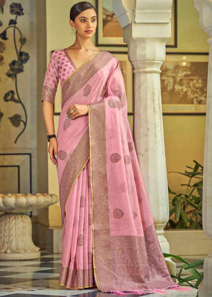 Rose Pink Linen Saree