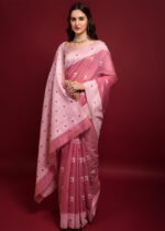 Rouge Pink Chikankari Chanderi Saree