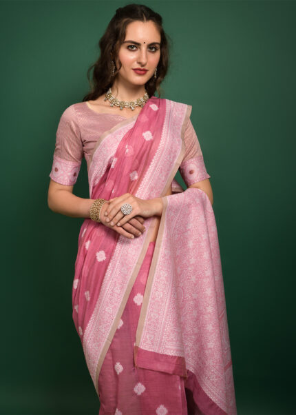 Rouge Pink Lucknowi Chikankari Saree