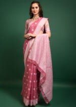 Rouge Pink Lucknowi Chikankari Saree