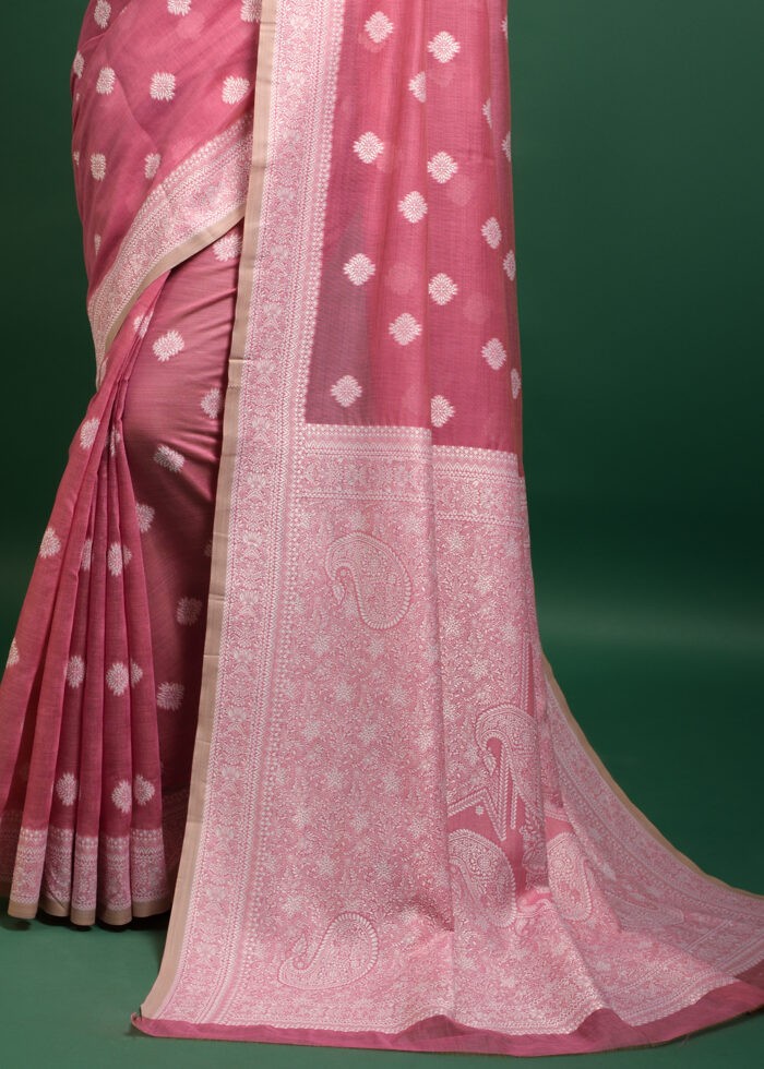 Rouge Pink Lucknowi Chikankari Saree