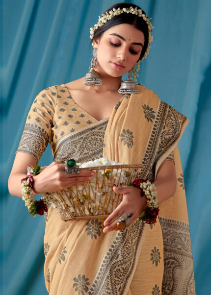 Safari Beige Lucknowi Chikankari Saree