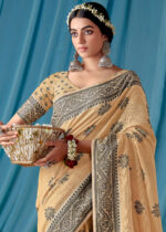 Safari Beige Lucknowi Chikankari Saree