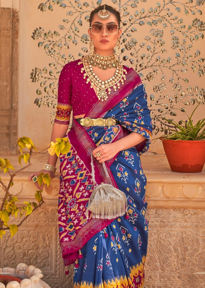 Sapphire Blue & Burgundy Patola Silk Saree