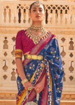 Sapphire Blue & Burgundy Patola Silk Saree