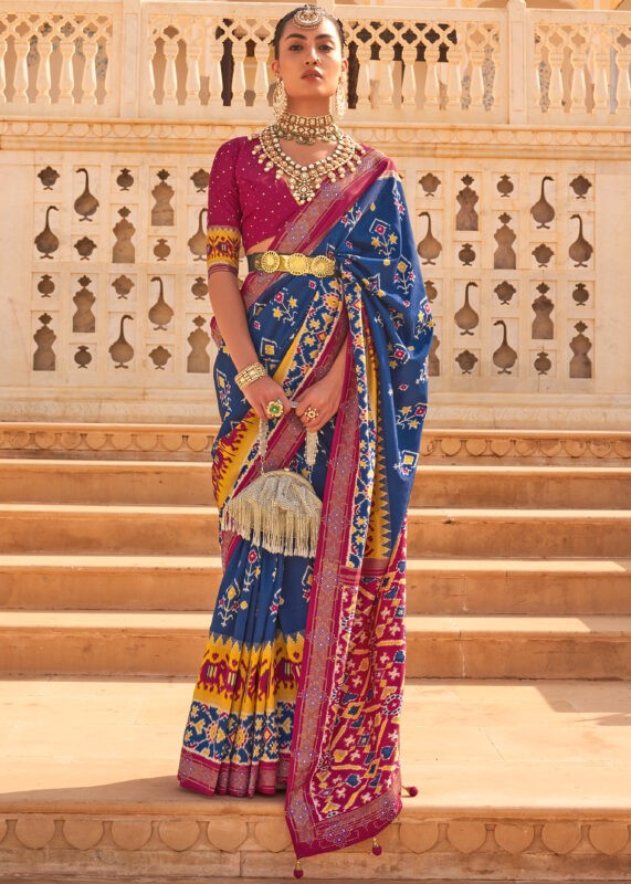 Sapphire Blue & Burgundy Patola Silk Saree