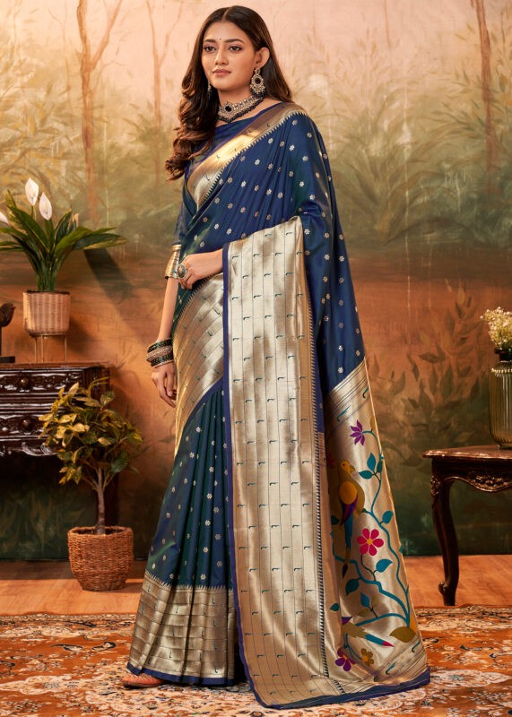 Sapphire Blue Paithani Silk Saree