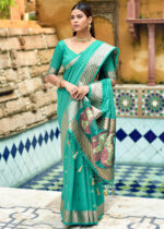 Sea Green Cotton Silk Banarasi Saree