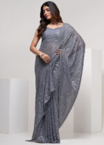 Silver Gray Georgette Sequins Saree