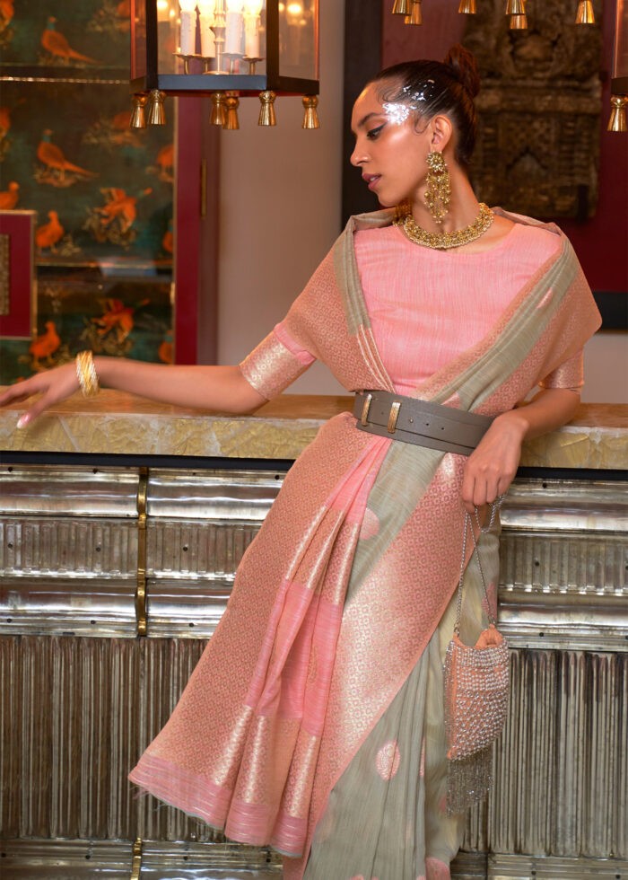 Silver Gray Woven Linen Silk Saree