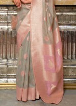 Silver Gray Woven Linen Silk Saree