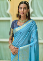 Sky Blue Cotton Silk Saree