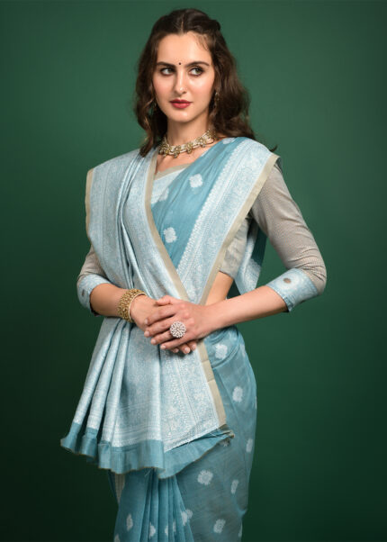 Sky Blue Lucknowi Chikankari Saree