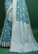 Sky Blue Lucknowi Chikankari Saree