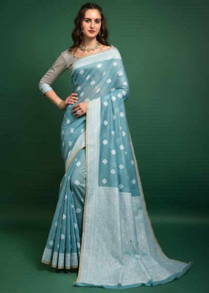 Sky Blue Lucknowi Chikankari Saree